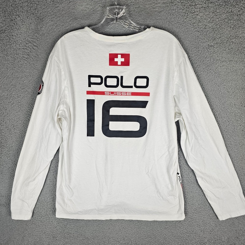 Polo Ralph Lauren Shirt Mens L White Switzerland Downhill Racing SKI 67 Graphic